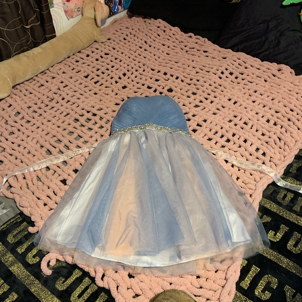 custom pink,blue and silver w rhinestones graduation/prom dress, built in bra
